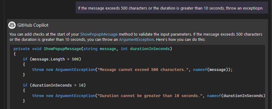 I ask copilot to raise errors if the input parameters are too large.